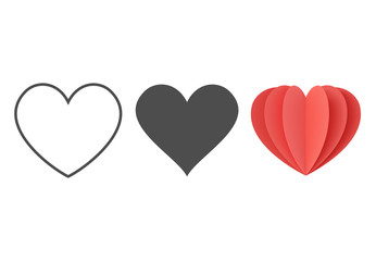 Heart icon. Outline love vector signs isolated on a background. Red, black and gray graphic shape line art for romantic wedding  or valentine gift.