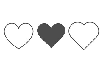Heart icon. Outline love vector signs isolated on a background. Gray black graphic shape line art for romantic wedding  or valentine gift.