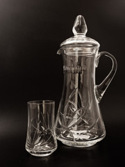 crystal glass carafe on black background 2019 wine