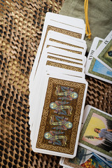 Tarot cards with bag . studio shot