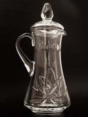 crystal glass carafe on black background 2019 wine