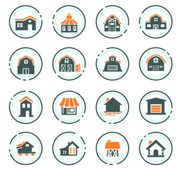 Farm building icons set
