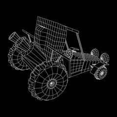 Off road dune buggy car. Terrain vehicle. Outdoor car racing, extreme sport oncept. Wireframe low poly mesh vector illustration