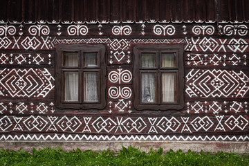 Old wooden houses in Slovakia UNESCO village Cicmany. The ornaments from Cicmany, and the Slovak folk pattern.