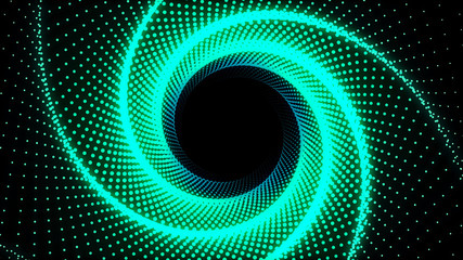 3d Illustration, Green dots lined up in lines It was put together until it was a pantagon pipe and it is twisted until it the same circle.