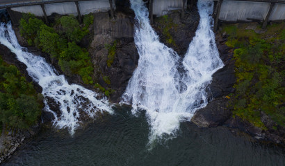 Summer Langfossen waterfall in Norway, drone shot