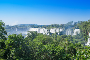 Aerial view of Iguazu Falls from the helicopter ride, one of the Seven Natural Wonders of the World , Brazil