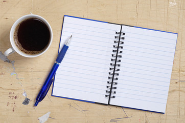 Spiral Note Pad with Pen and coffee