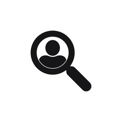 Magnifying glass looking for people icon, employee search symbol concept, headhunting, staff selection, vector illustration