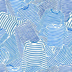 Hand drawn blue striped longsleeve t-shirts seamless pattern.