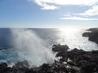 Vue sur mer avec cracheur d'eau 
