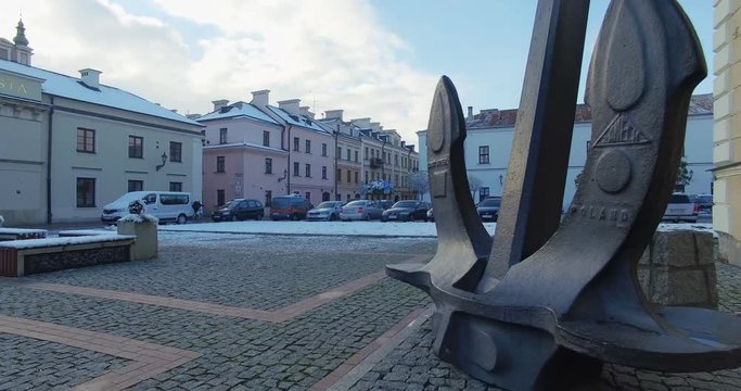 Winter aerial drone view of small town in 4K