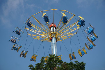 chain swing ride and blue sky