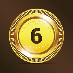 Set of gold coins. Coins worth one, five, ten, fifty, one hundred, five hundred