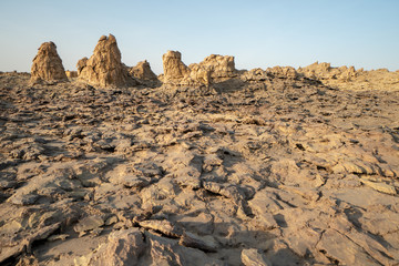Fototapeta na wymiar Sunset at Dalol in the Danakil Dessert, Ethiopia. One of the hottest places on the planet
