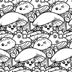 Fashion forest seamless pattern template for clothes, textiles, t-shirt design. Mushrooms, autumn