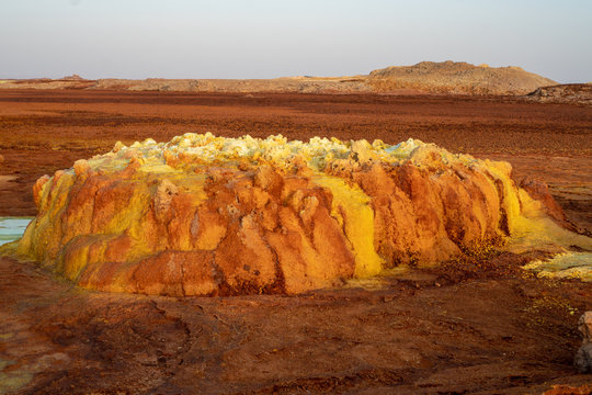 Sunset at Dalol in the Danakil Dessert, Ethiopia. One of the hottest places on the planet