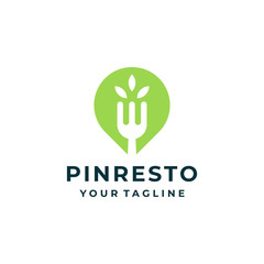 Pin fork restaurant logo design vector.