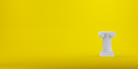 Abstract podium column on the yellow background. The victory pedestal is a minimalist concept. Free space for text. 3D rendering.