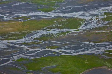 Diseños del deshielo glaciar del Vatnajökull en Skeidarársandur, Sureste de Islandia