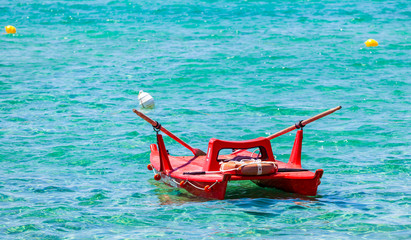 View of an italian lifeguard boat in the sea.