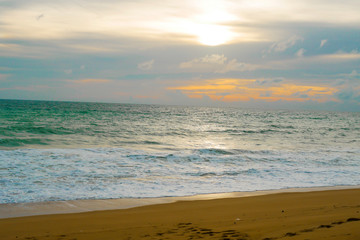 Beautiful beach ocean wave with blue color water of the sea background in daytime
