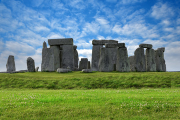 Stonehenge an ancient prehistoric stone monument from Bronze and Neolithic ages, constructed as a ring near Salisbury with dramatic sky, Wiltshire in England, United Kingdom