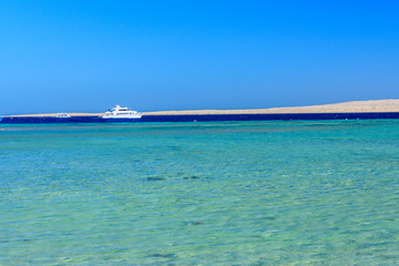 White yacht in Red sea not far from the Hurghada city, Egypt