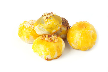 Colorful Chinese Pastries or moon cakes isolated on white background