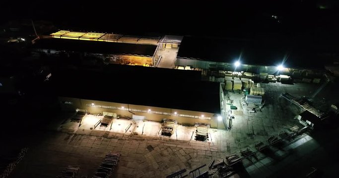 Trunks of trees in a row, Warehouse of wood at a sawmill