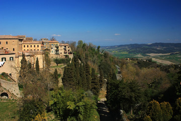 Fototapeta na wymiar View of green hills in Tuscany, Italy