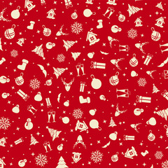 Naklejka premium Vector - Red Christmas wrapping paper. Christmas card. Happy New Year card.