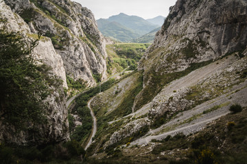 Landscape view of a valley in Asturias, Spain during summer. 