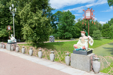 statue on the Chinese bridge in Alexander Park in Tsarskoye Selo