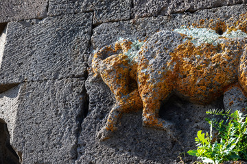Stone carved figures of Medieval Orbelian's Selim Caravanserai, Armenia