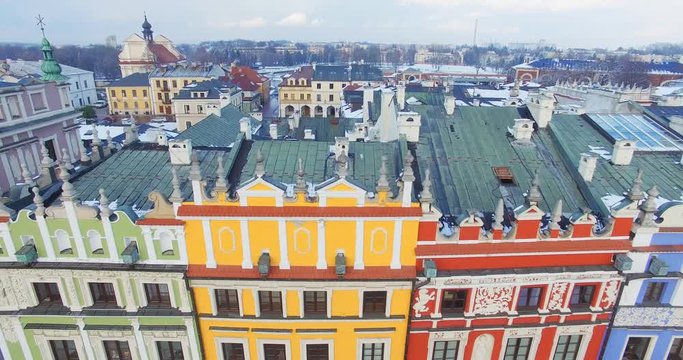 Winter aerial drone view of small town in 4K