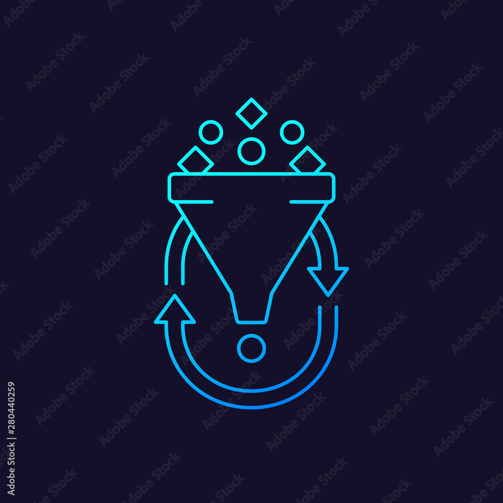 Poster filtering, data analytics line icon