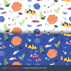 Cute colorful freshwater fish seamless pattern vectorn