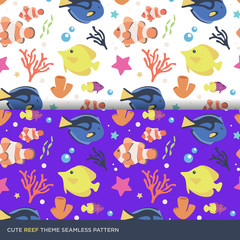 Cute underwater ocean fish and coral seamless pattern vector