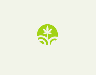 Creative bright green logo icon leaf marijuana field nature for company