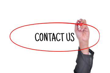 Hand writing a word on white background