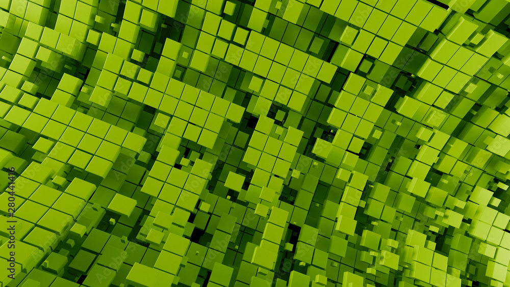 Poster 3d digital background with circular surface broken into square fragments. digital theme.