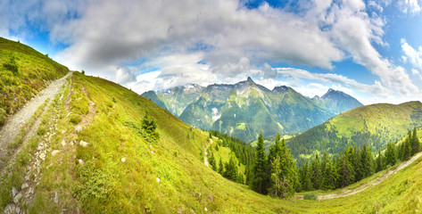 Narrow path in summer mountains