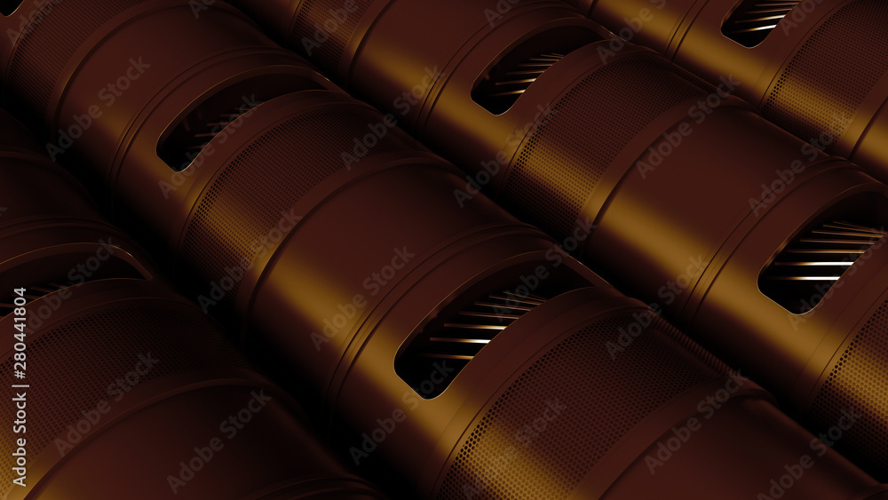 Poster ..3d render abstract tech background with industrial like detailed model. round geometry with holes.