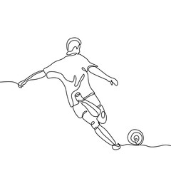 Continuous line drawing of person kicking a ball football sport minimalist design © ngupakarti