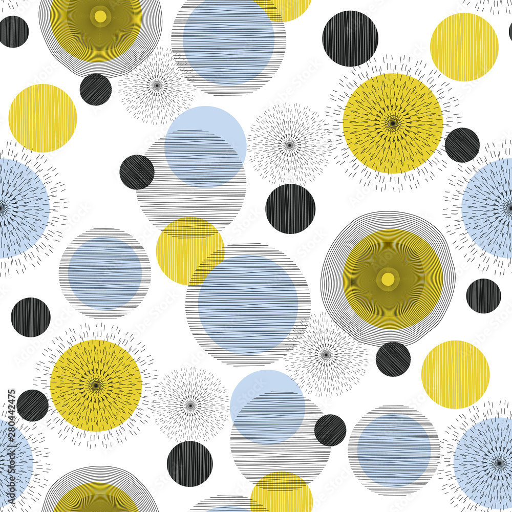 Poster seamless geometric pattern with circles and semicircles. scandinavian style. abstract modern backgro