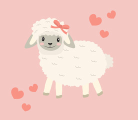 Cute little sheep baby clip art funny smiling animal. Vector illustration