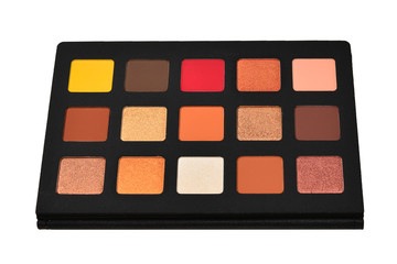 Eye shadow palette isolated on white background. Copy space.
