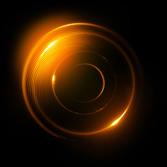 Abstract background. Elegant glowing circle. Light ring. Atoms and electrons. Sparking particle. Luxury streaks.Colorful ellipse. Glint sphere. Bright curl. Energy ball. Physics concept.