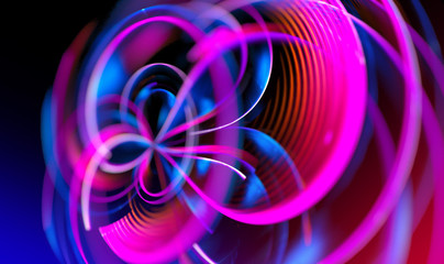 Abstract background. Elegant glowing circle. Light ring. Atoms and electrons. Sparking particle. Luxury streaks.Colorful ellipse. Glint sphere. Bright curl. Energy ball. Physics concept.
